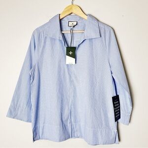 Tuckernuck Light Blue Pinstripe Buttonless Collared Blouse